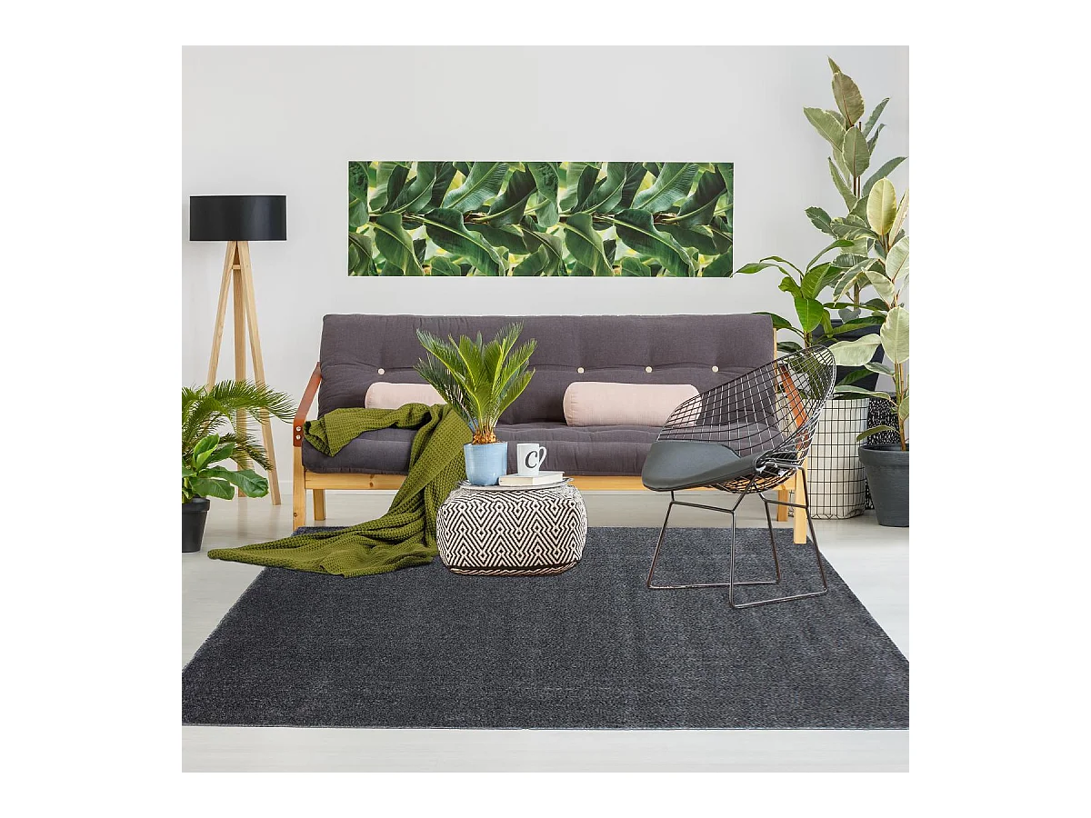 tapis salon 200x290 tissé gris rectangle motif uni SOULA