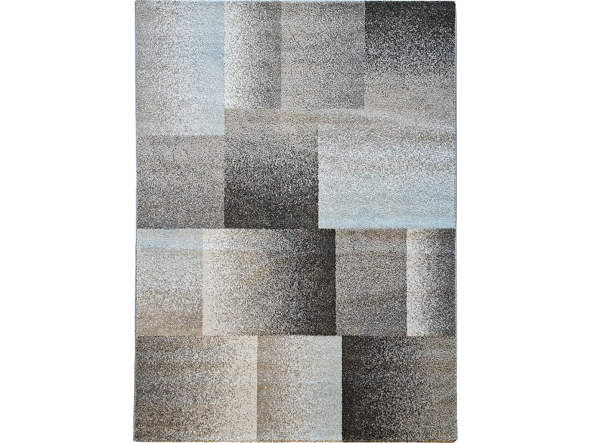 tapis chambre 80x150 tissé bleu et gris rectangle motif géométrique DERBY
