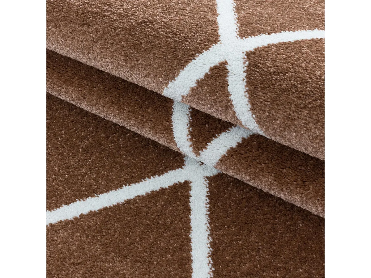 tapis salle à manger 200x290 tissé marron clair et blanc motif scandinave