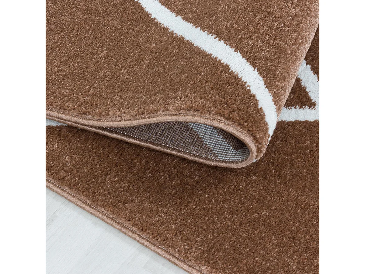 tapis salle à manger 200x290 tissé marron clair et blanc motif scandinave