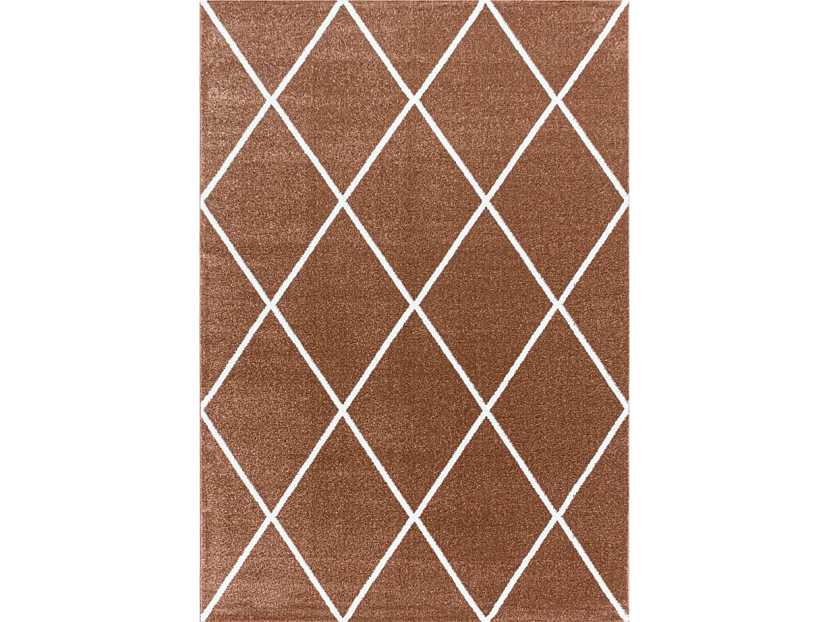 tapis salle à manger 200x290 tissé marron clair et blanc motif scandinave