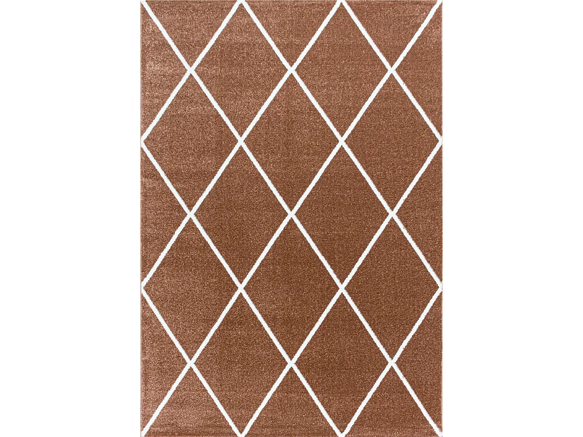 tapis salle à manger 200x290 tissé marron clair et blanc motif scandinave