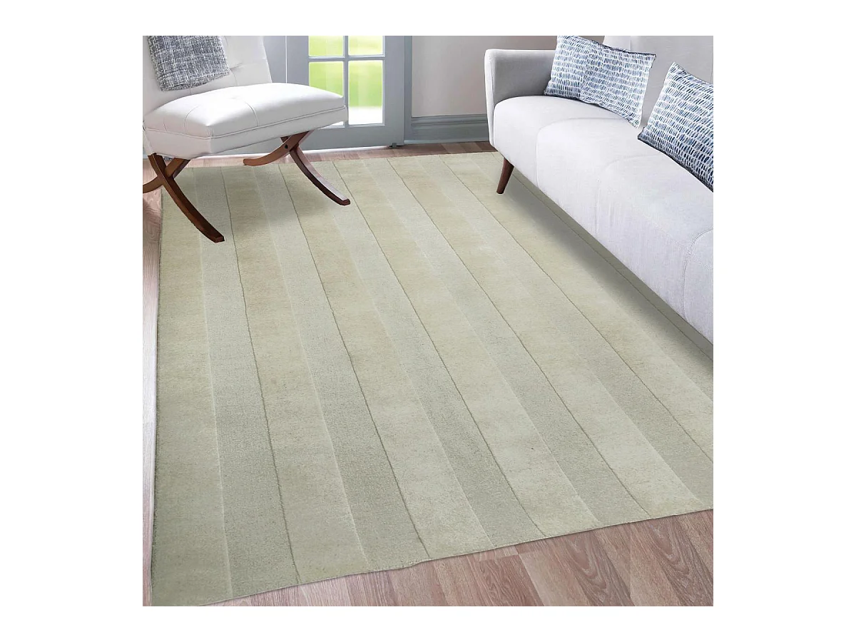tapis chambre 160x230 fait à la main en laine beige rectangle motif uni BANDA