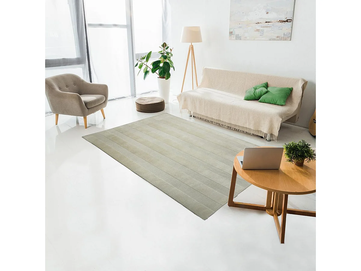 tapis chambre 160x230 fait à la main en laine beige rectangle motif uni BANDA