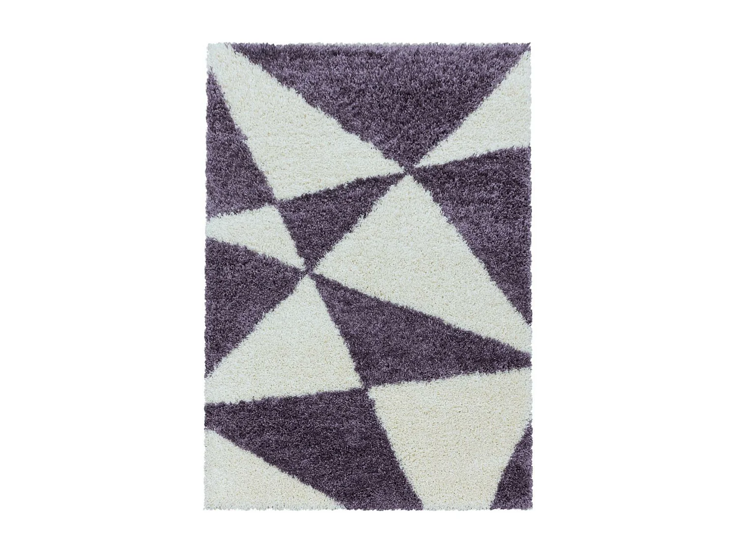 Tapis shaggy 160x230 rectangle tissé violet et crème motif géométrique