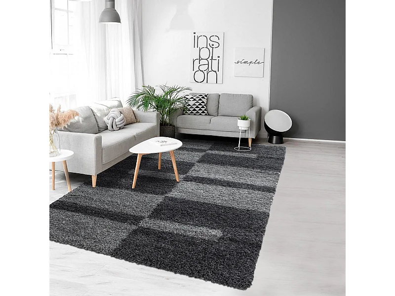 Tapis poils longs shaggy 240x340 rectangle tissé gris clair et gris foncé