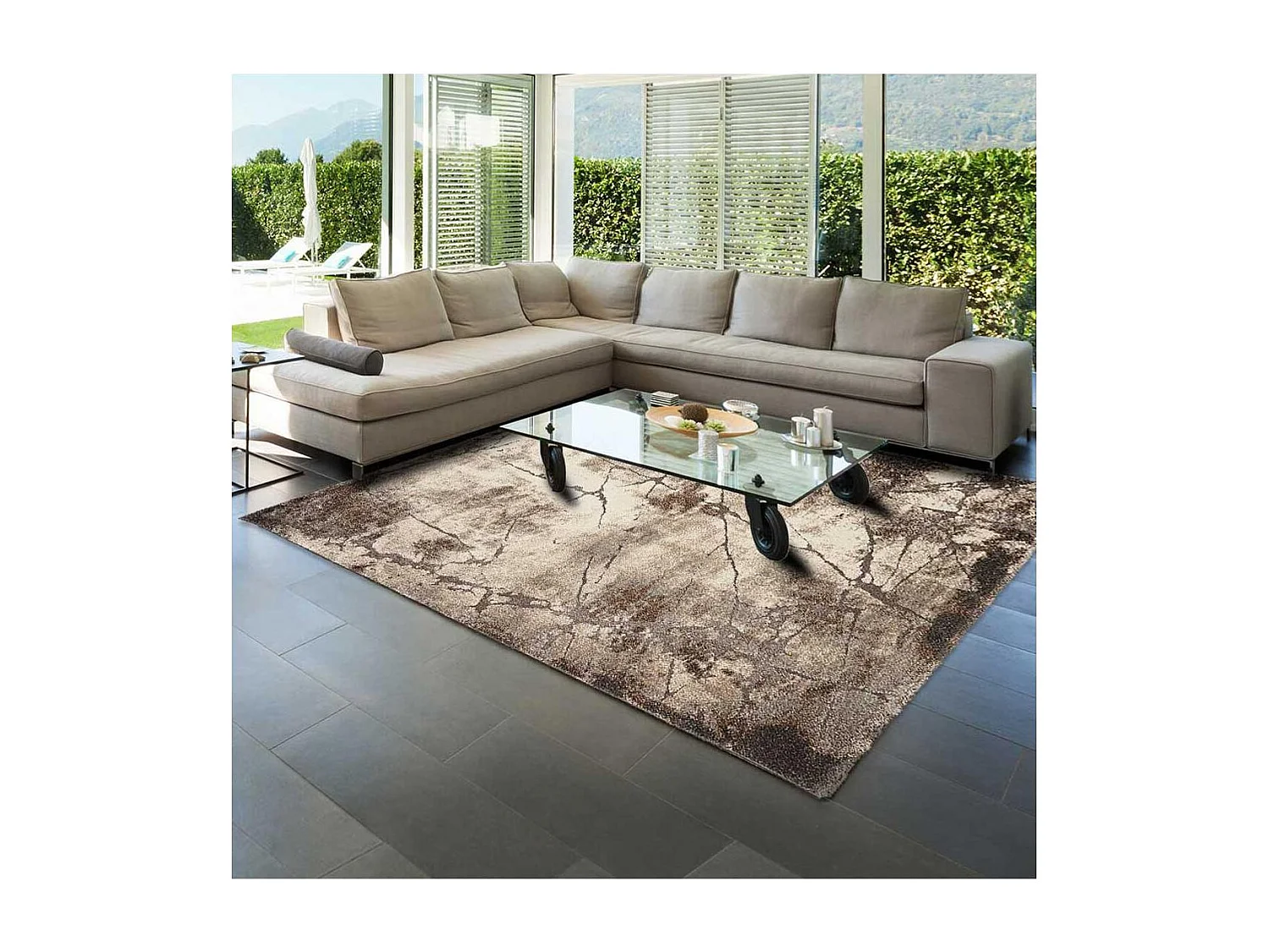 tapis salon 120x170 tissé gris rectangle motif abstrait TERSORE