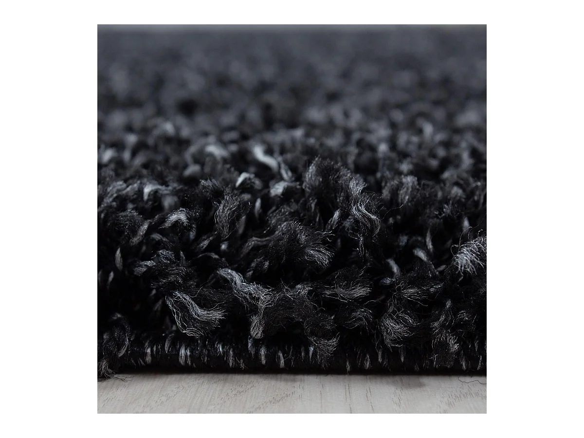 Tapis poils longs shaggy 200x290 rectangle tissé noir motif uni UNI L