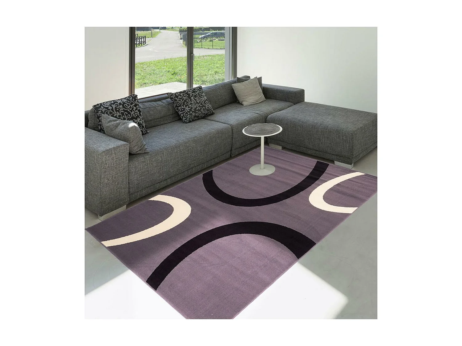 tapis chambre 60x110 tissé gris rectangle motif rond LYN1 TEMPO