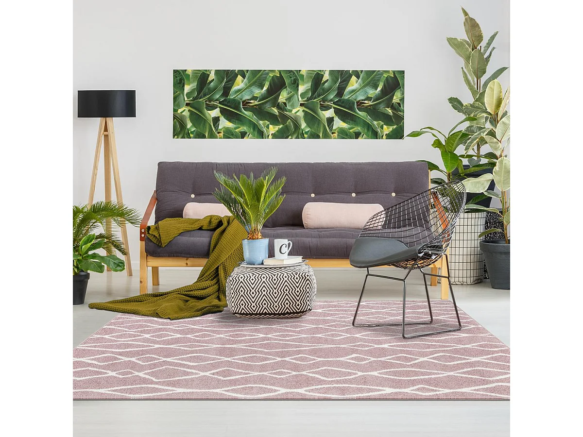 Tapis berbère 60x110 tissé motif ethnic BALANIO rose et blanc