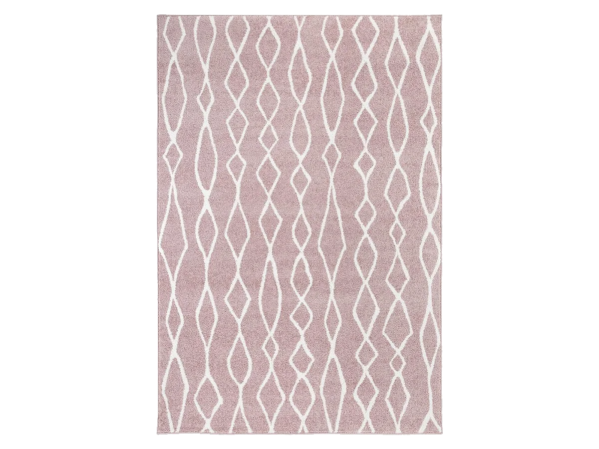 Tapis berbère 60x110 tissé motif ethnic BALANIO rose et blanc