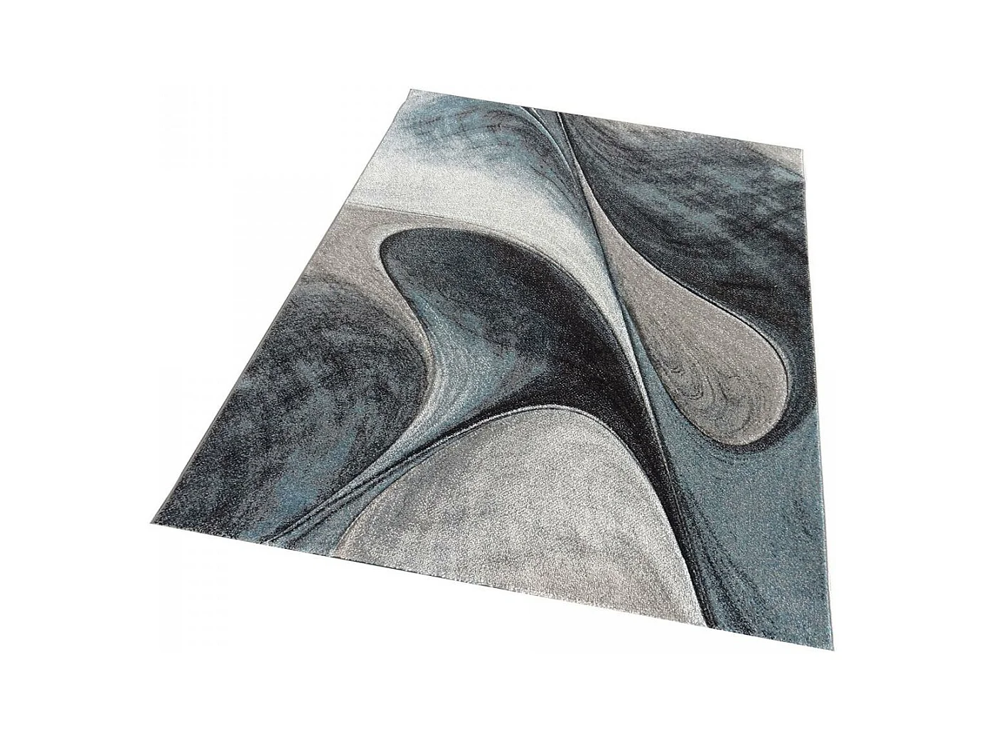 tapis salon 140x200 tissé bleu et gris rectangle motif géométrique LYN8 MADILA