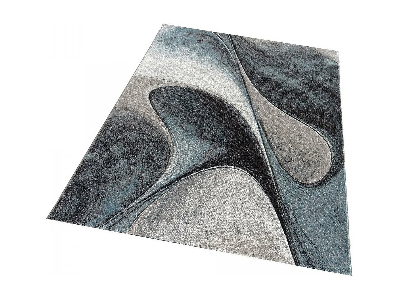 tapis salon 140x200 tissé bleu et gris rectangle motif géométrique LYN8 MADILA