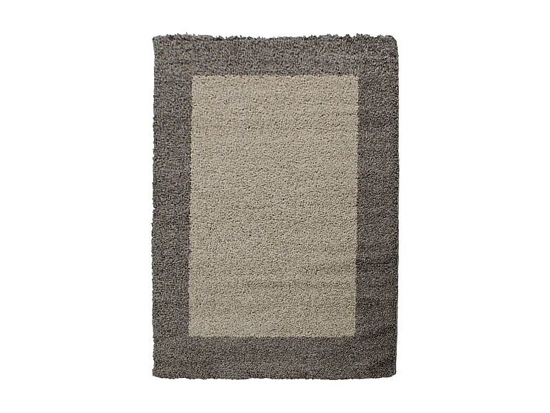 Tapis poils longs shaggy 60x110 rectangle tissé beige et taupe motif simple