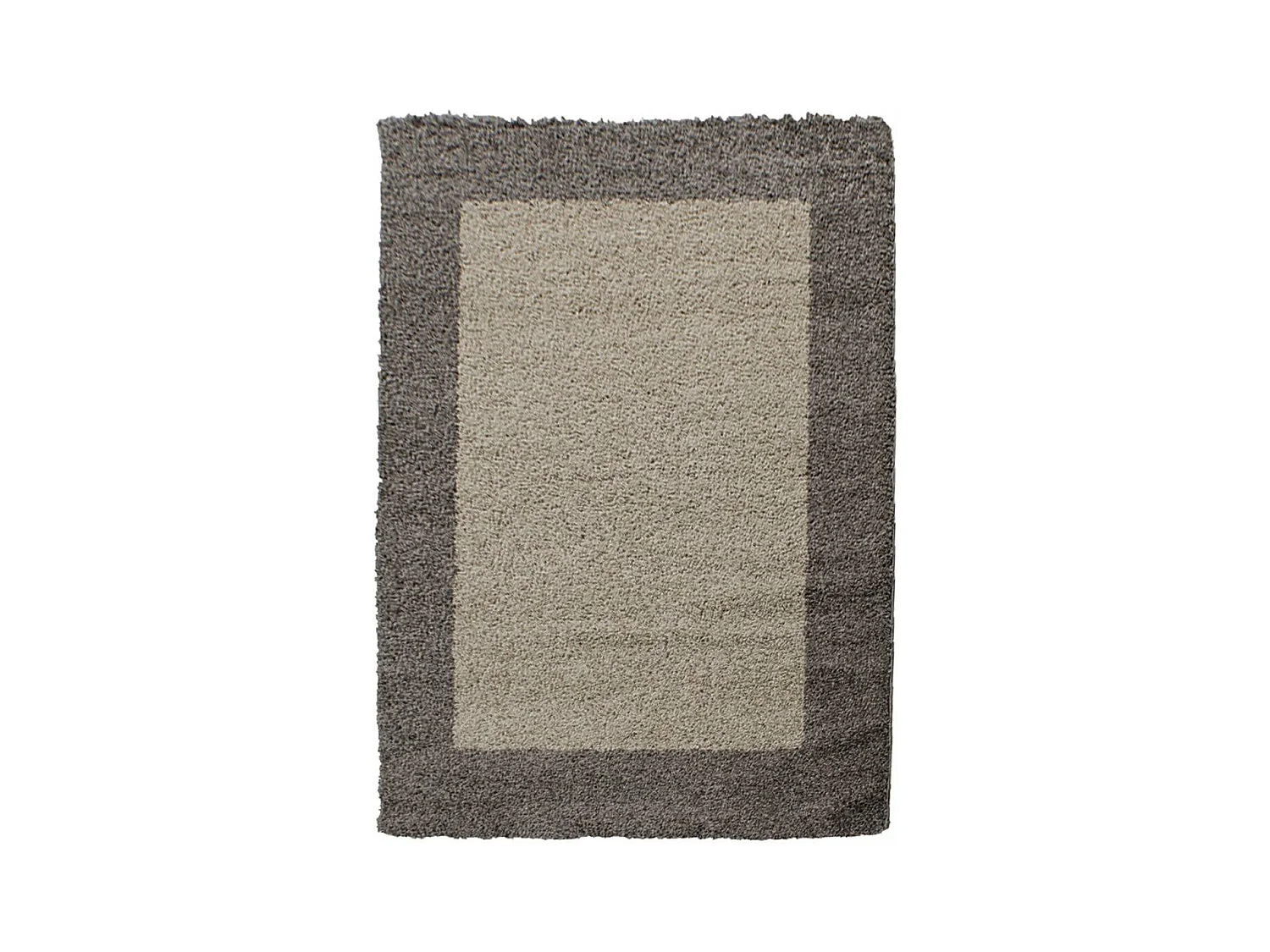 Tapis poils longs shaggy 60x110 rectangle tissé beige et taupe motif simple
