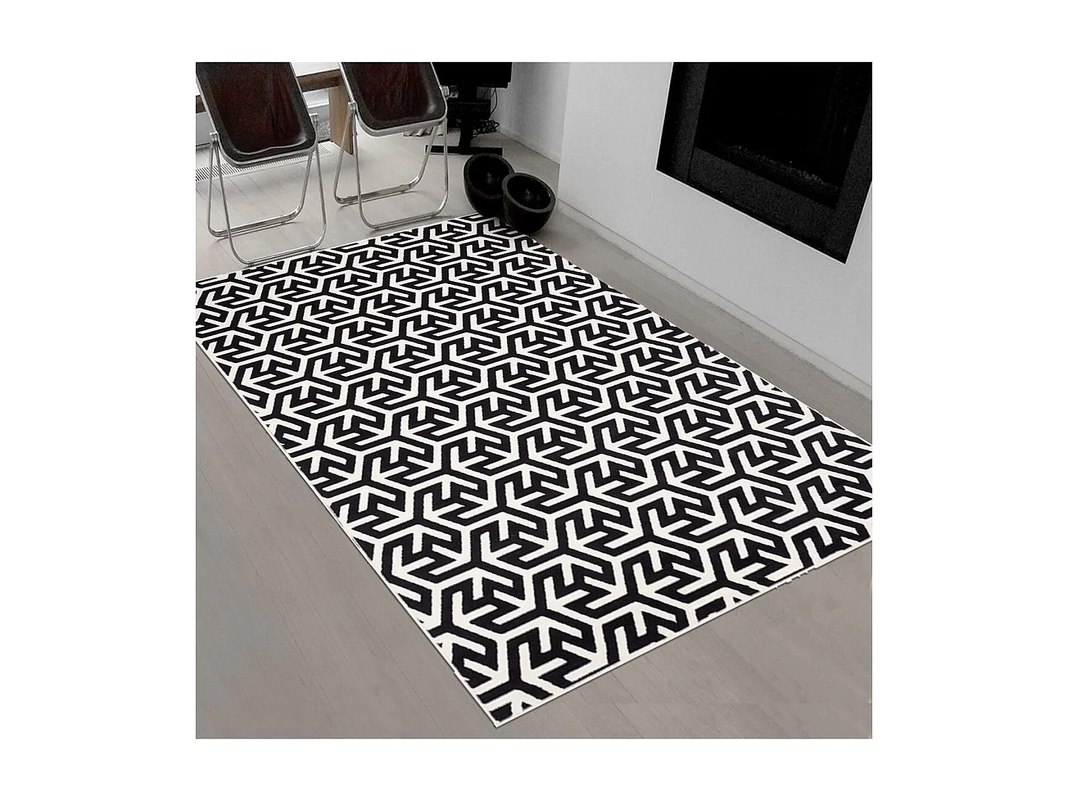 tapis chambre 60x110 tissé noir rectangle motif géométrique AF2 NICE