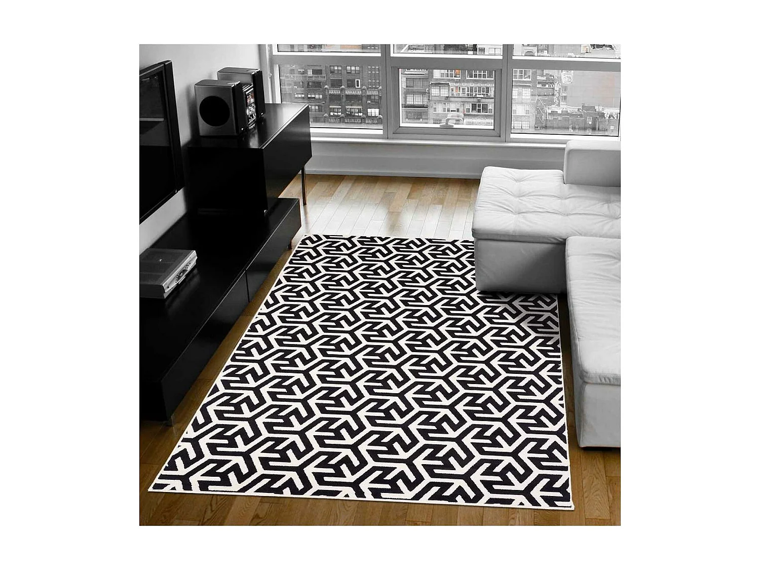 tapis chambre 60x110 tissé noir rectangle motif géométrique AF2 NICE