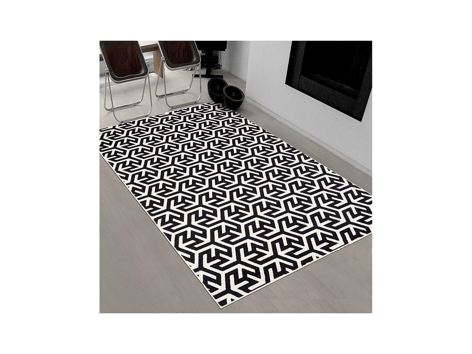 tapis chambre 60x110 tissé noir rectangle motif géométrique AF2 NICE