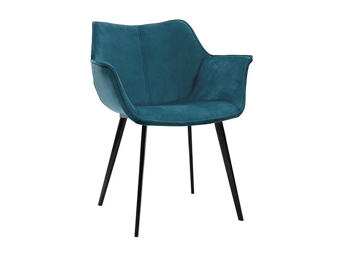 Chaise design en tissu velours bleu pétrole et métal noir VOLO