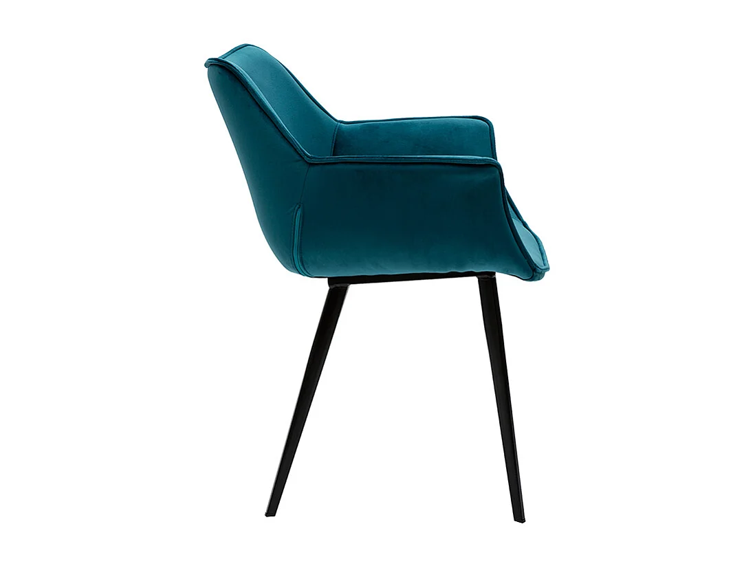 Chaise design en tissu velours bleu pétrole et métal noir VOLO