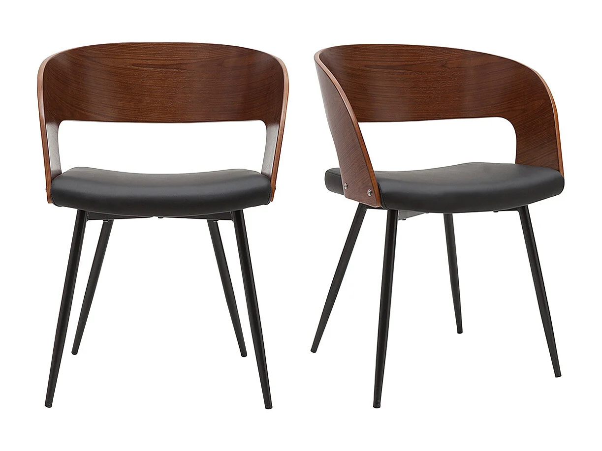 Sedie design legno scuro noce, sedute e metallo nero (set di 2) RIFF