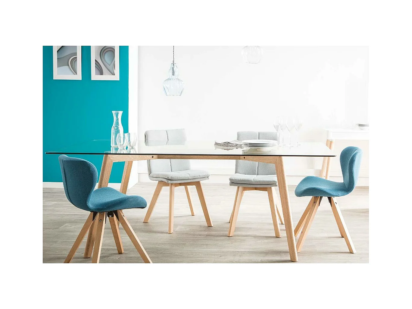 Chaises scandinaves en tissu bleu et bois clair (lot de 2) THEA