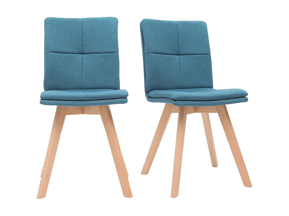 2er-Set Stühle skandinavisch blauer Stoff mit hellen Holzbeinen THEA