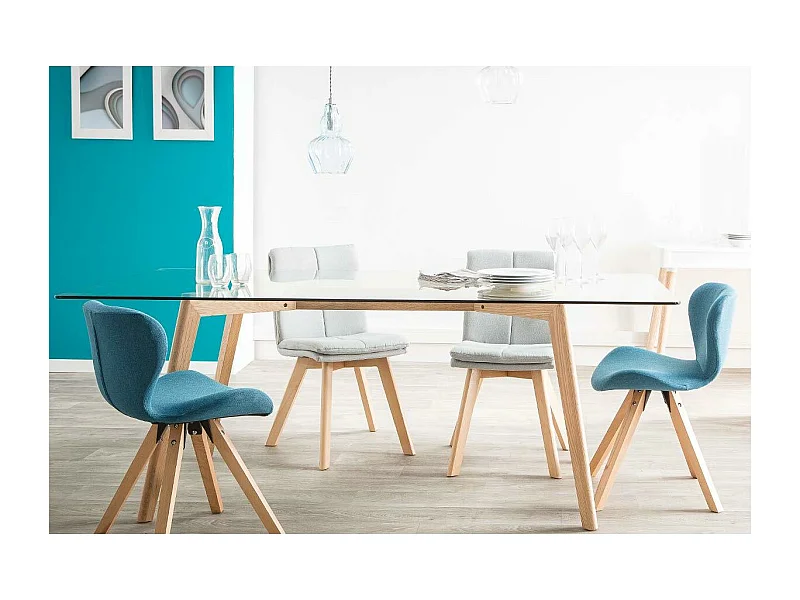Chaises scandinaves en tissu bleu et bois clair (lot de 2) THEA