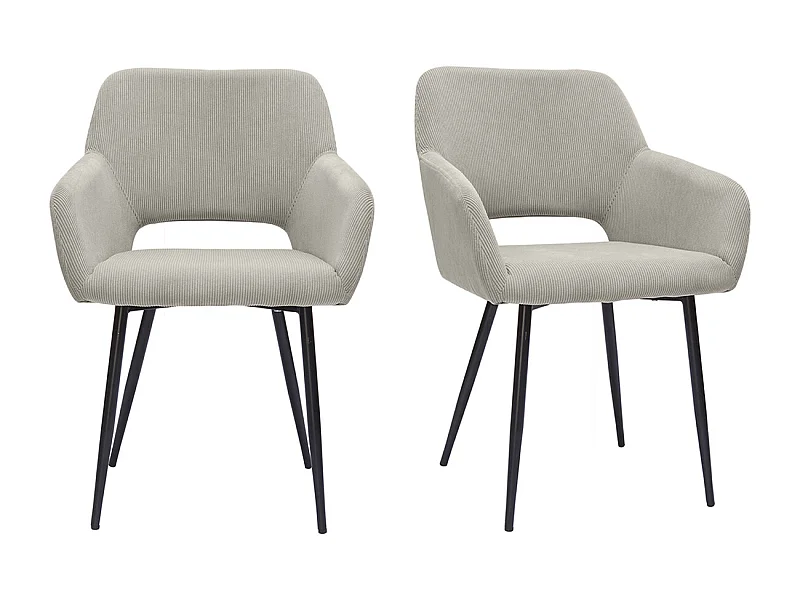 Chaises en tissu velours côtelé taupe et métal noir (lot de 2) LAURETTE