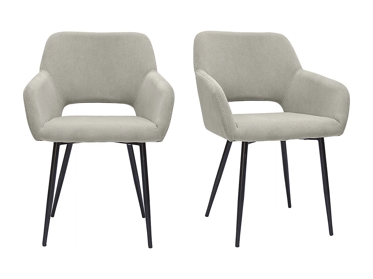 Chaises en tissu velours côtelé taupe et métal noir (lot de 2) LAURETTE