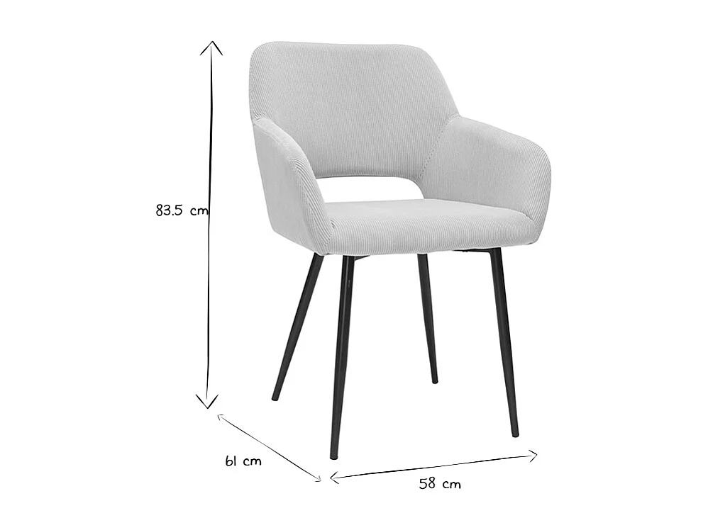 Stühle aus taupefarbenem Cordstoff und schwarzem Metall (2er-Set) LAURETTE