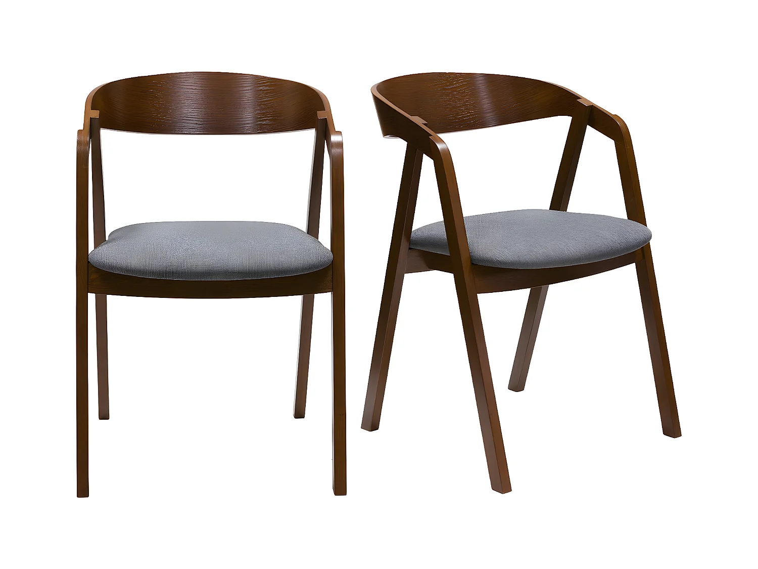 Vintage-Stühle Massivholz nussbaumfarben gebeizt und grauer Stoff (2er-Set) LOVA