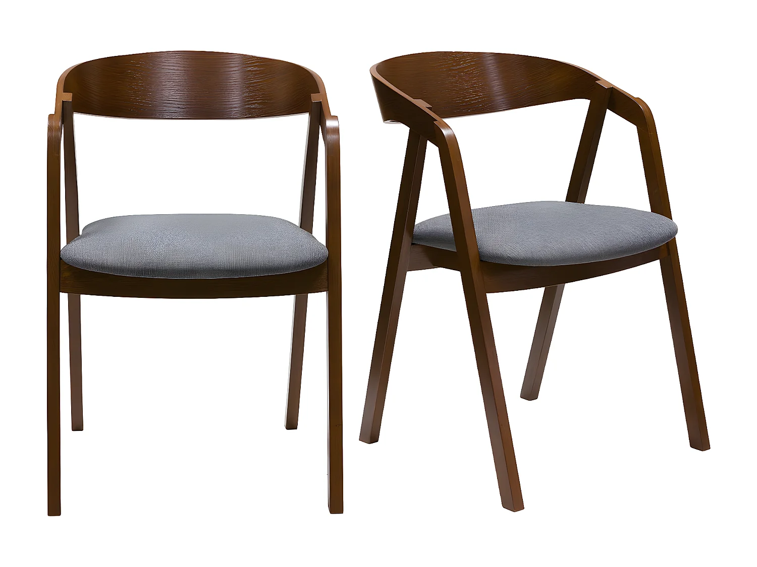 Set de 2 sillas vintage de madera maciza teñida de nogal y tela gris LOVA