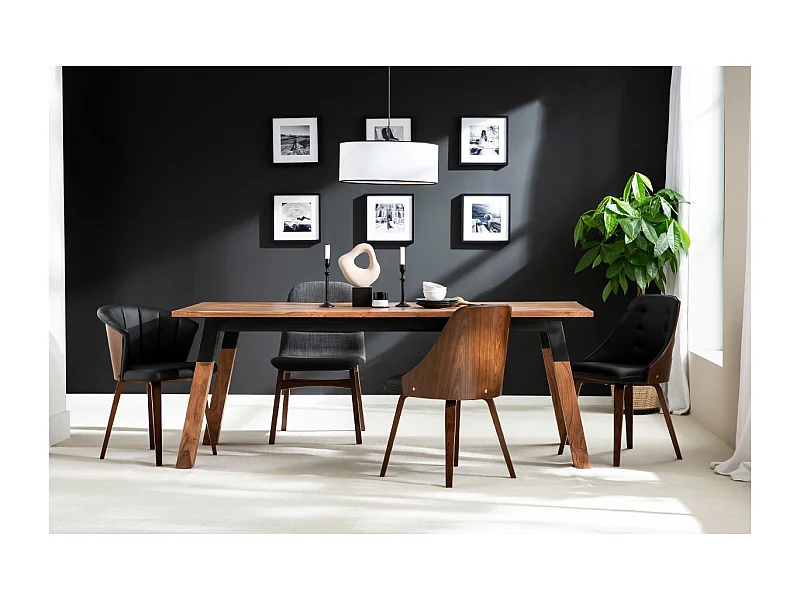 Sedia design bimateriale nero e legno  scuro FLUFFY