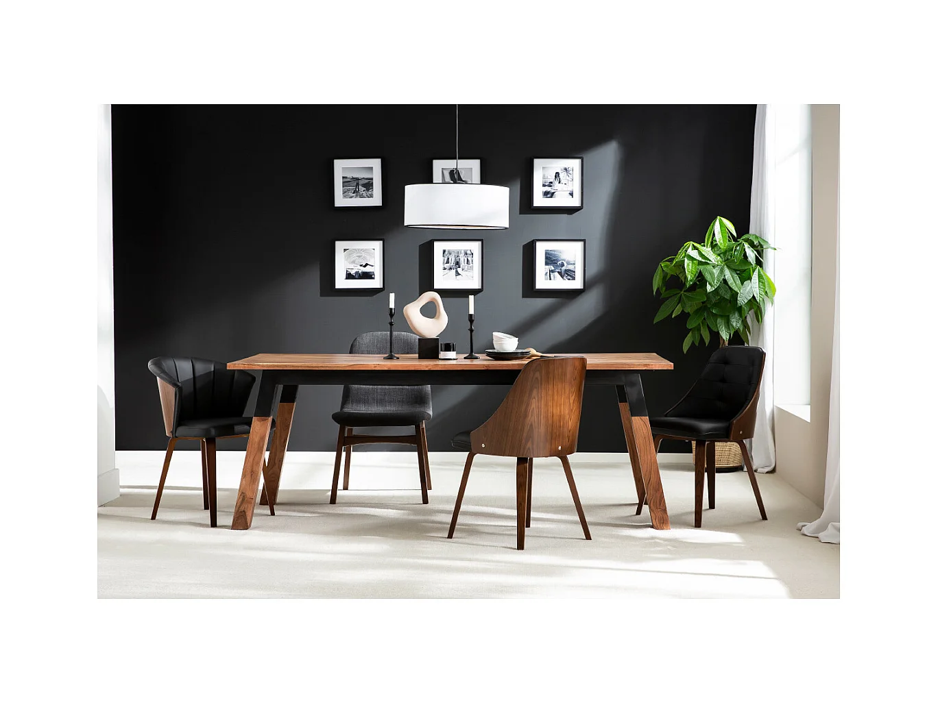 Sedia design bimateriale nero e legno  scuro FLUFFY