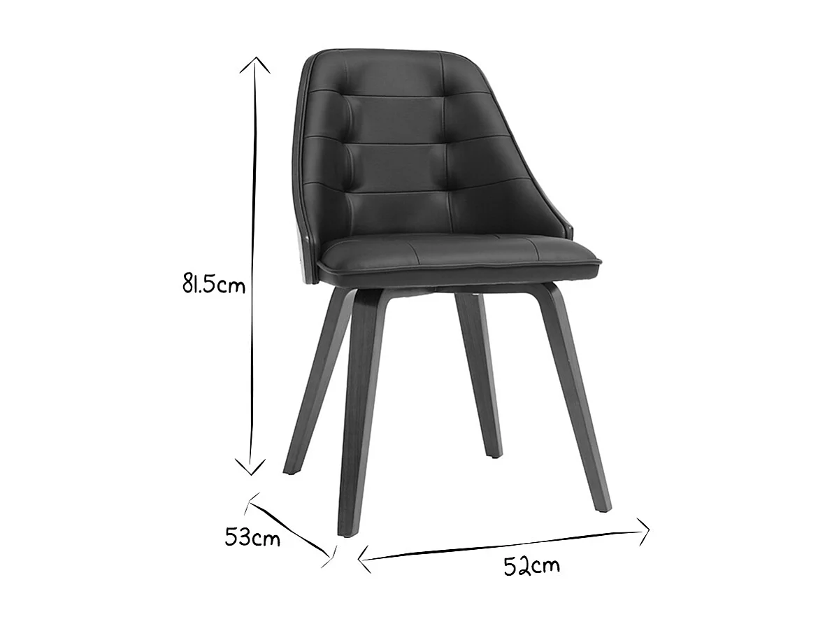 Chaise design noir et bois foncé noyer FLUFFY