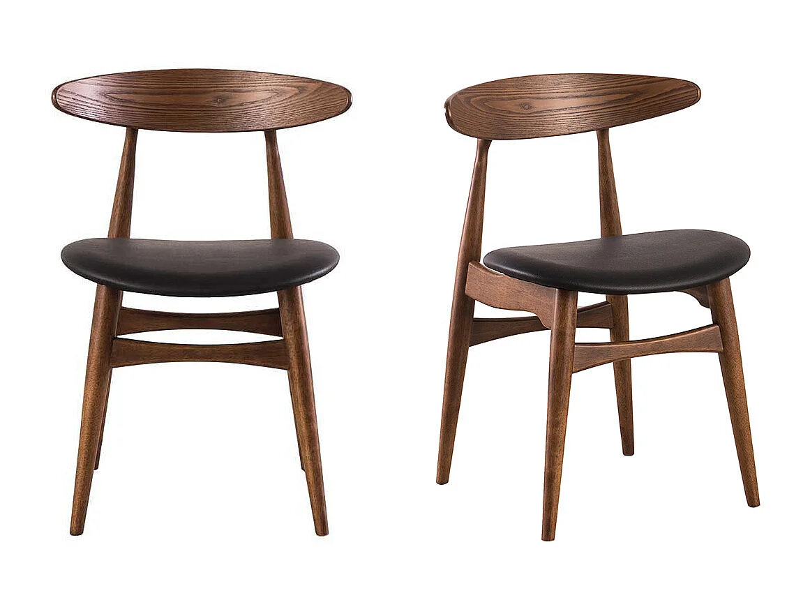 Silla madera oscura y PU negro escandinavo japonés (lote de 2) WALFORD