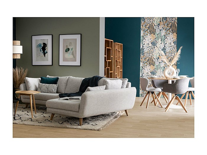 Sedia scandinava tessuto grigio gambe legno chiaro ANYA