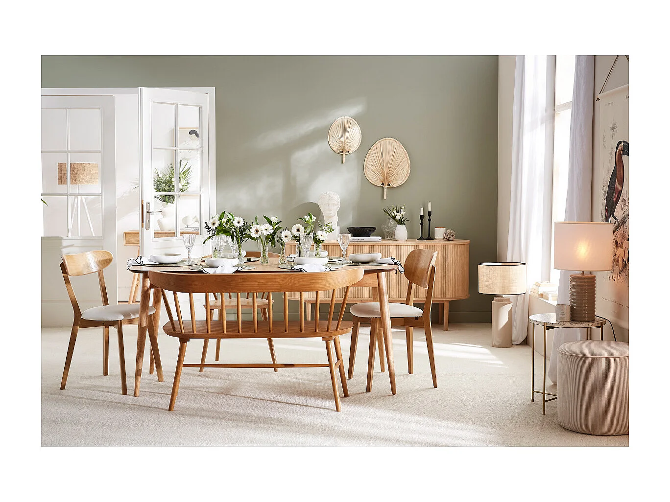 Sillas vintage roble y asiento blanco (lote de 2) LUCIA