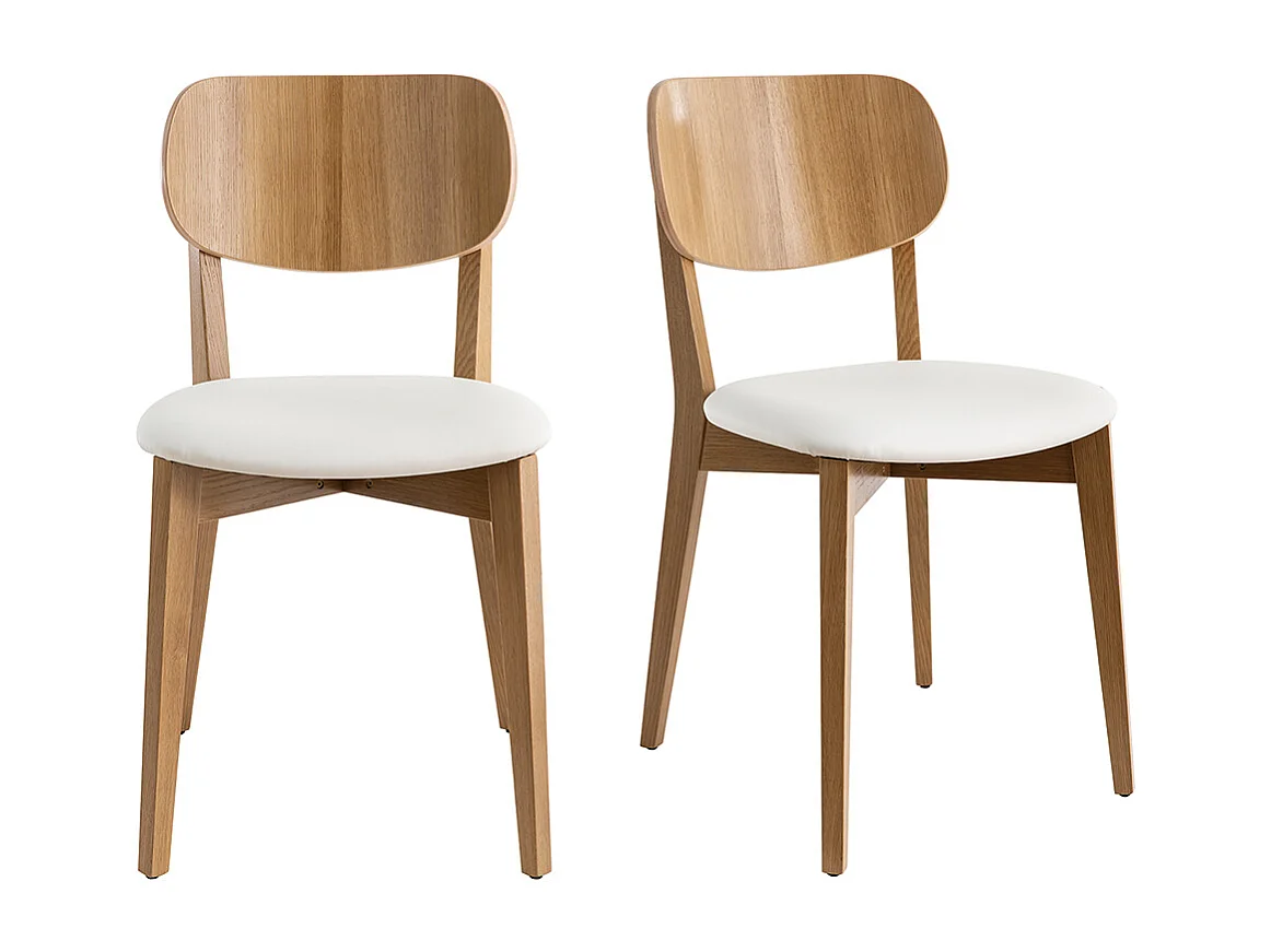 Sillas vintage roble y asiento blanco (lote de 2) LUCIA