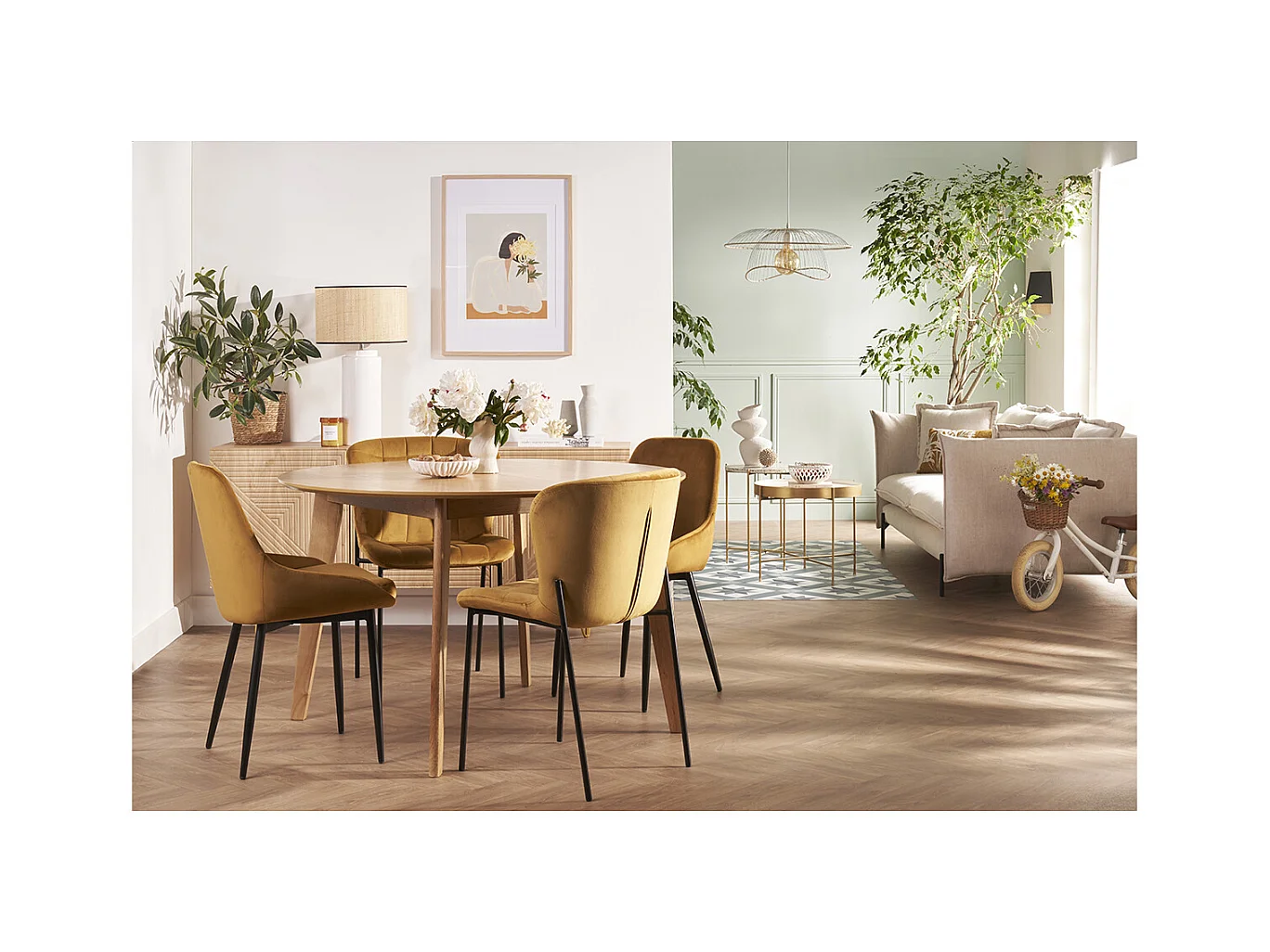 Chaises design en tissu effet velours jaune moutarde et métal noir (lot de 2) HOLO