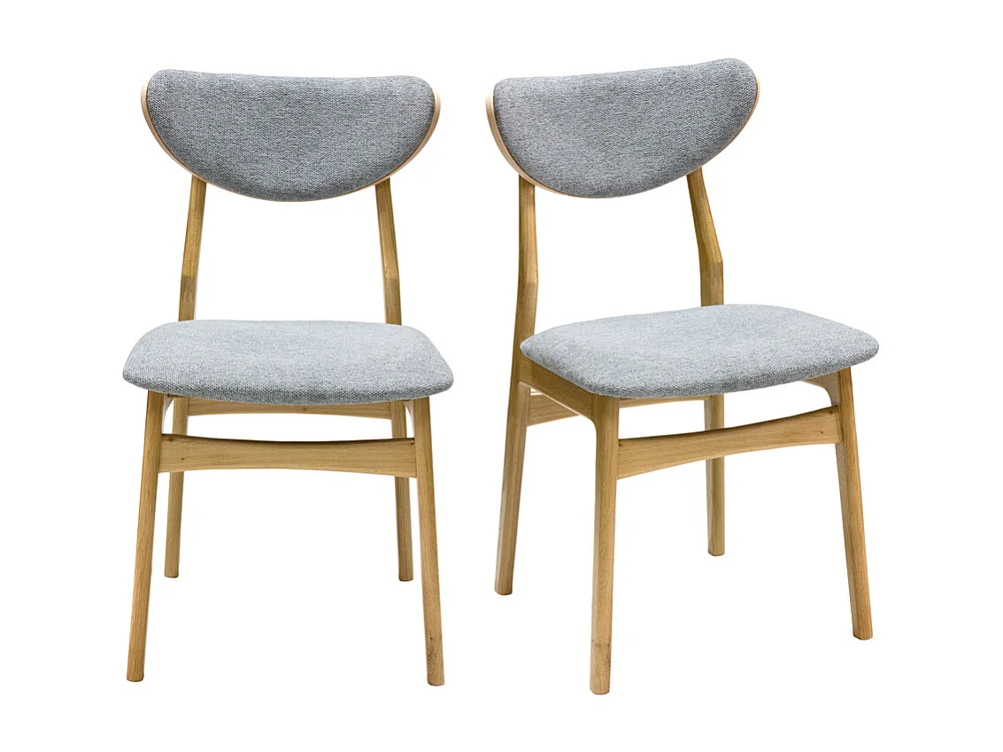 Sedie scandinave in tessuto effetto velluto testurizzato grigio chiné e legno chiaro massello di rovere (set di 2) MAYA
