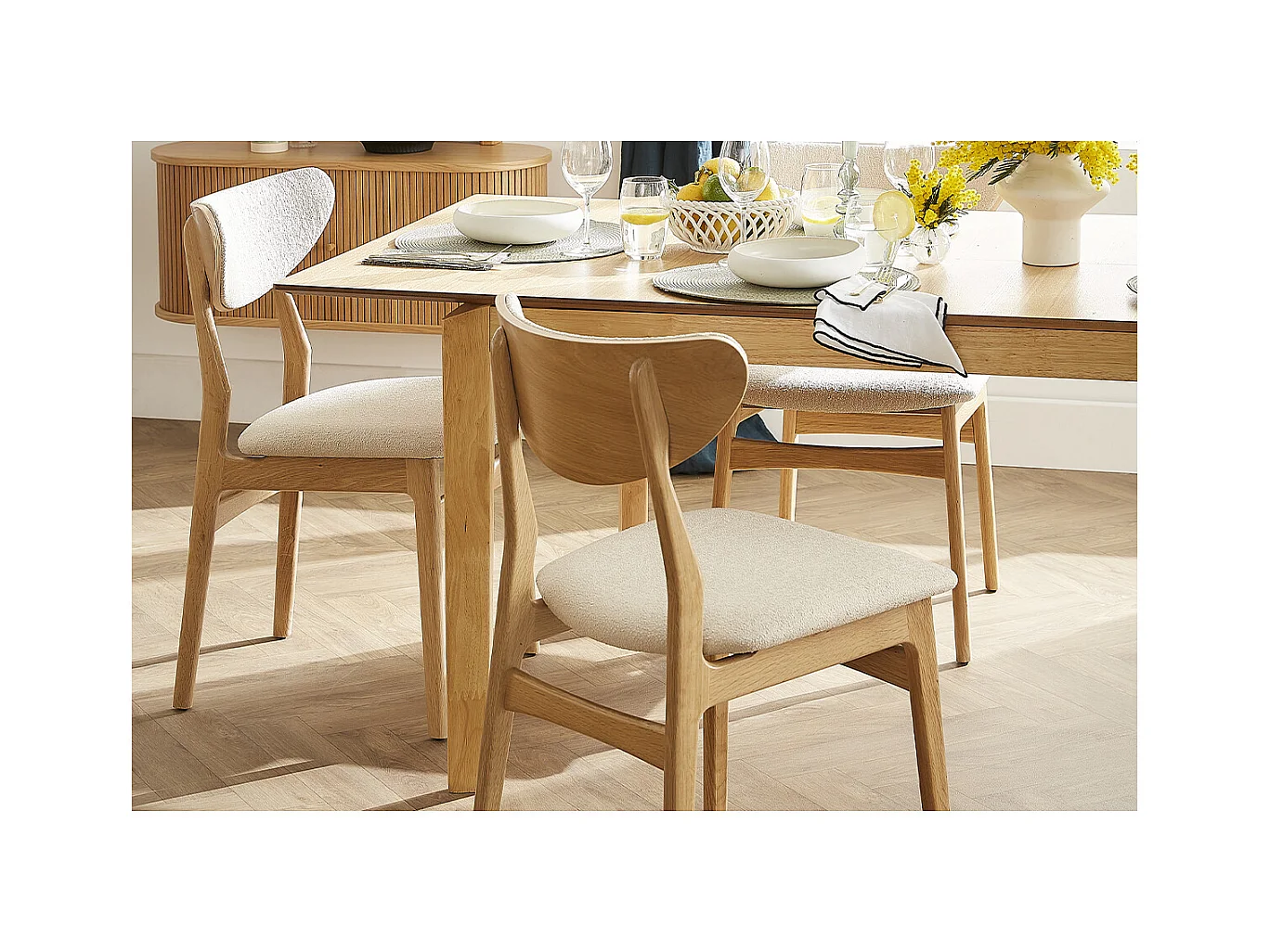Chaises scandinaves en tissu effet velours texturé gris chiné et bois clair chêne massif (lot de 2) MAYA