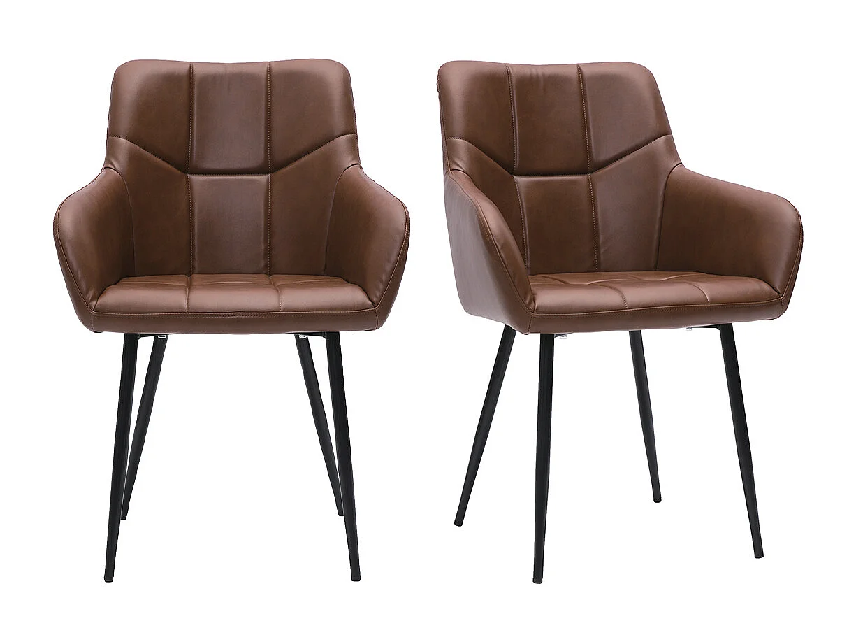 Chaises matelassées marron et métal noir (lot de 2) MONTERO