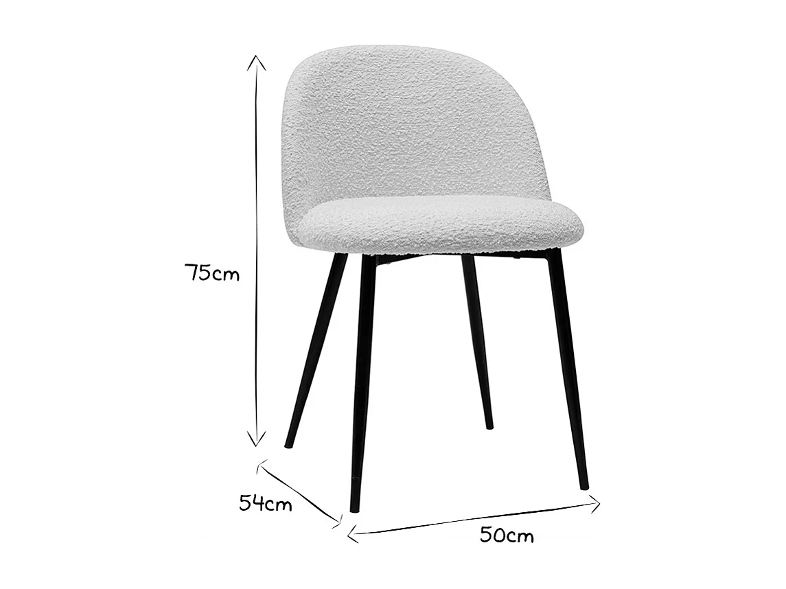 Set de 2 sillas de tejido efecto borreguillo color crudo y metal negro CELESTE