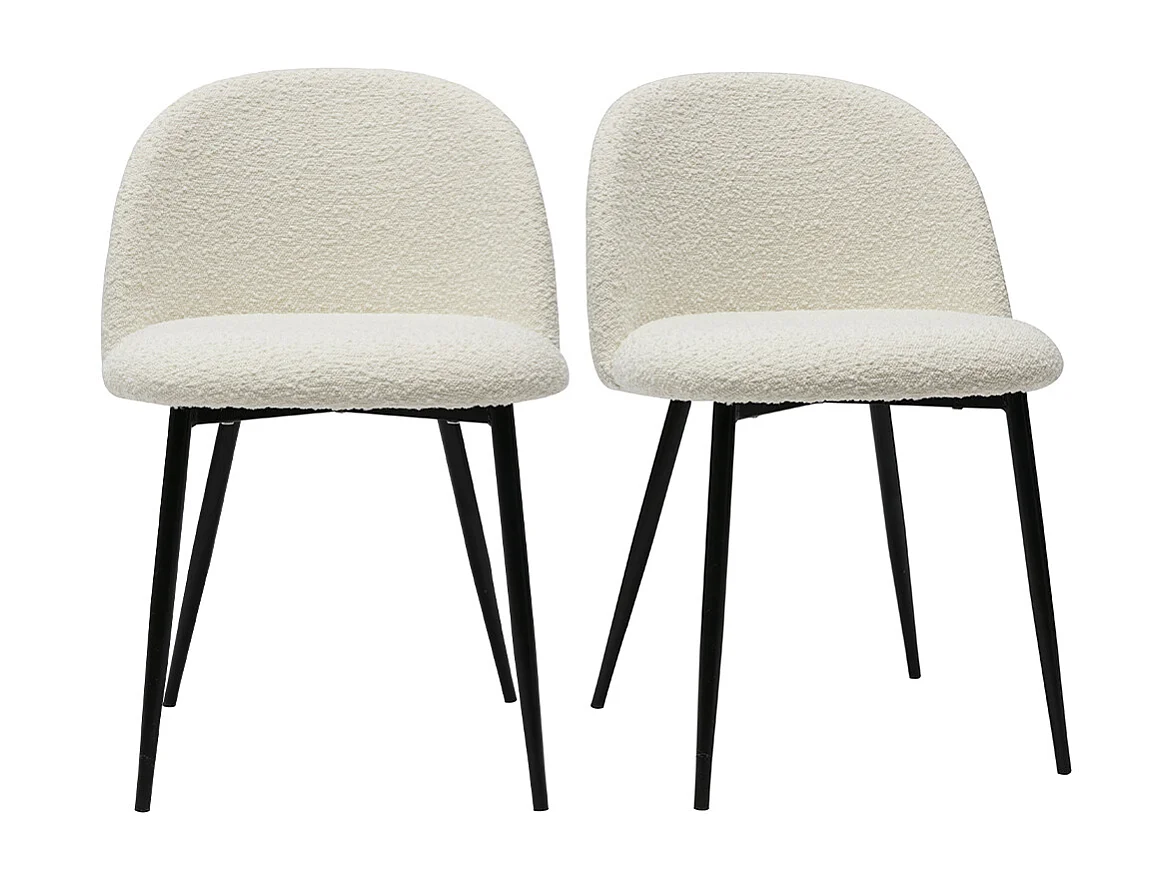 Chaises en tissu effet laine bouclée blanc cassé et métal noir (lot de 2) CELESTE