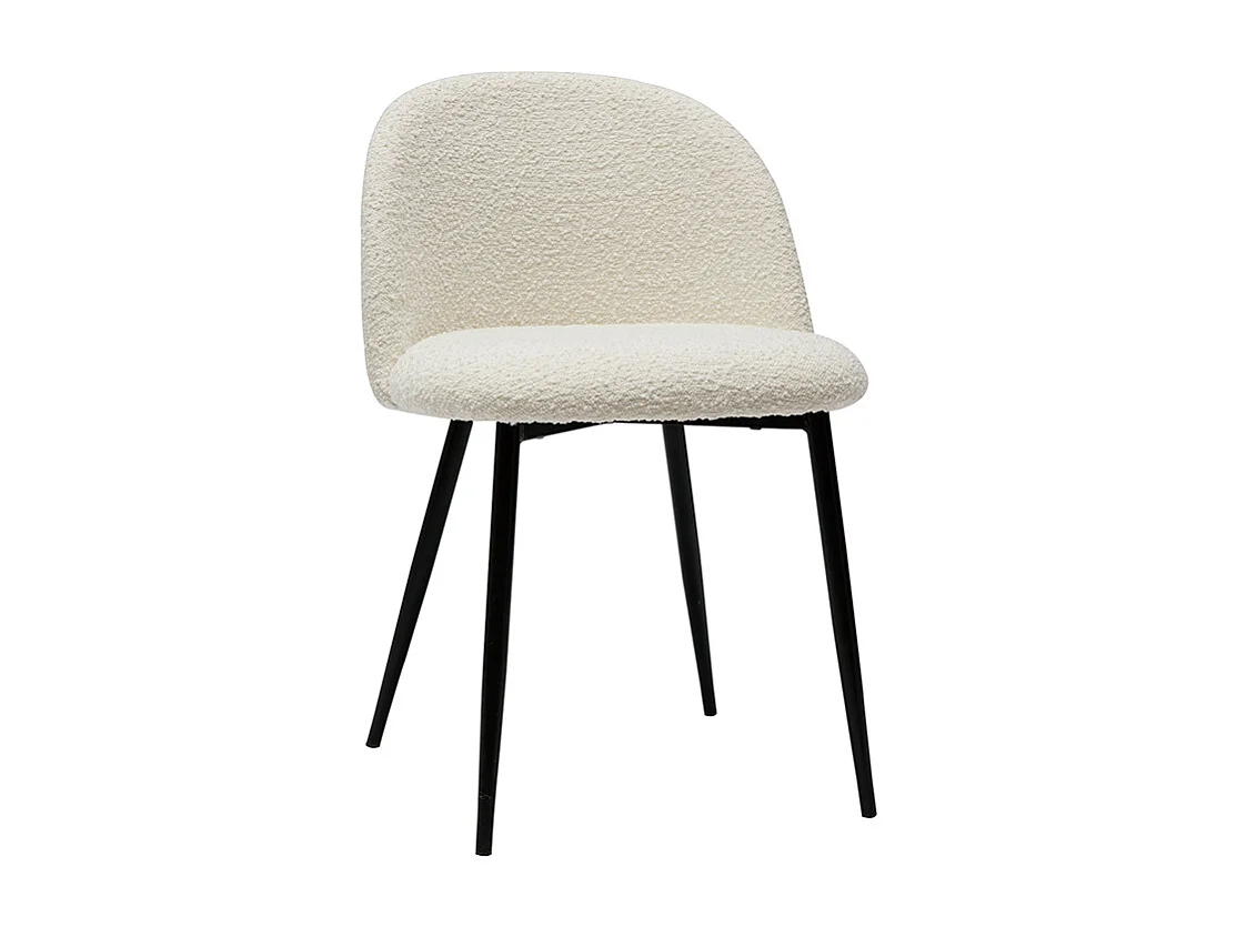 Chaises en tissu effet laine bouclée blanc cassé et métal noir (lot de 2) CELESTE