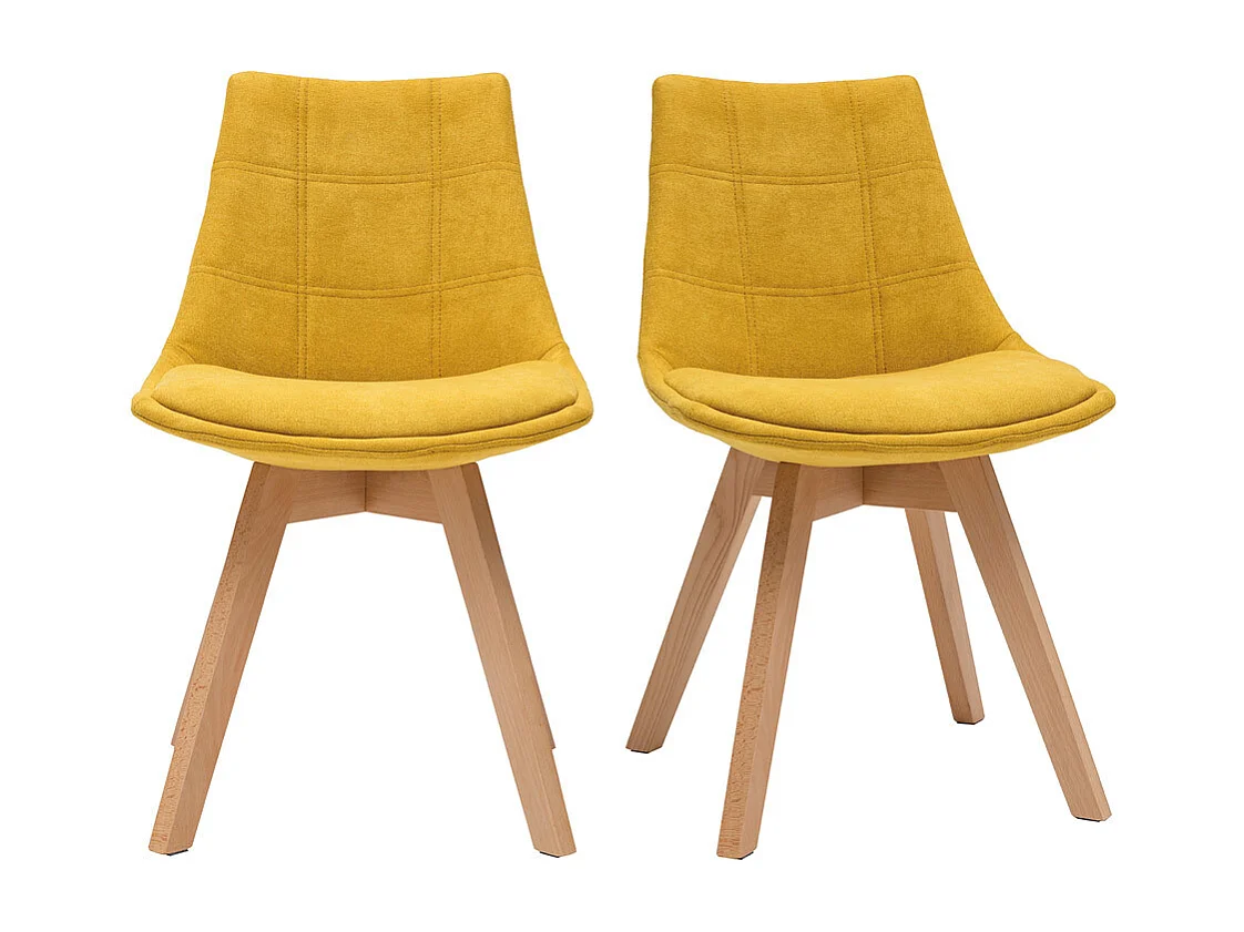 Chaises scandinaves en tissu effet velours jaune moutarde et bois clair (lot de 2) MATILDE