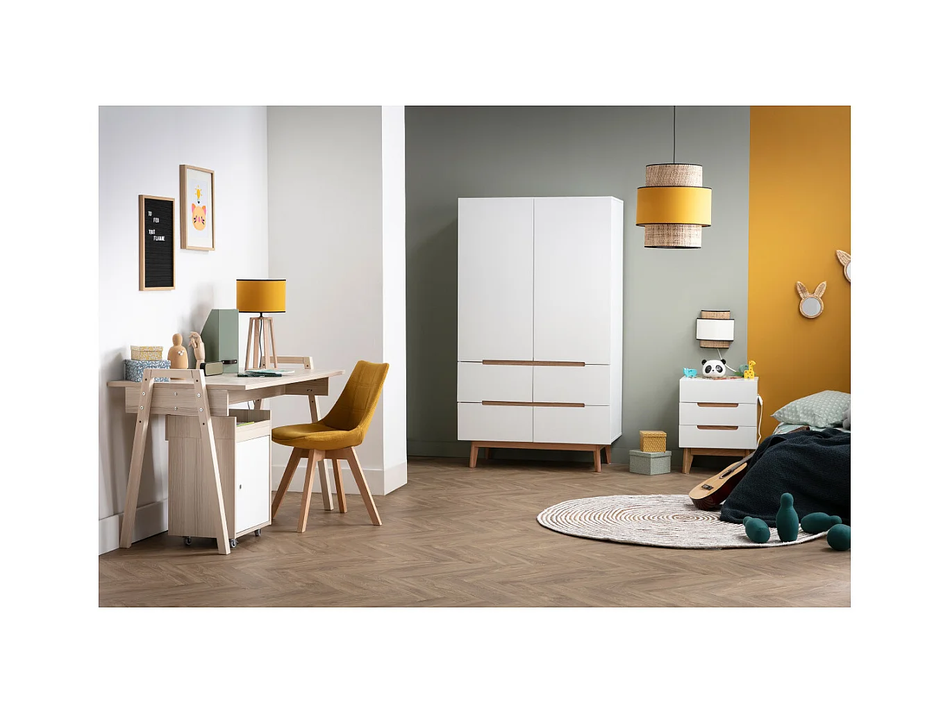 Chaises scandinaves en tissu effet velours jaune moutarde et bois clair (lot de 2) MATILDE