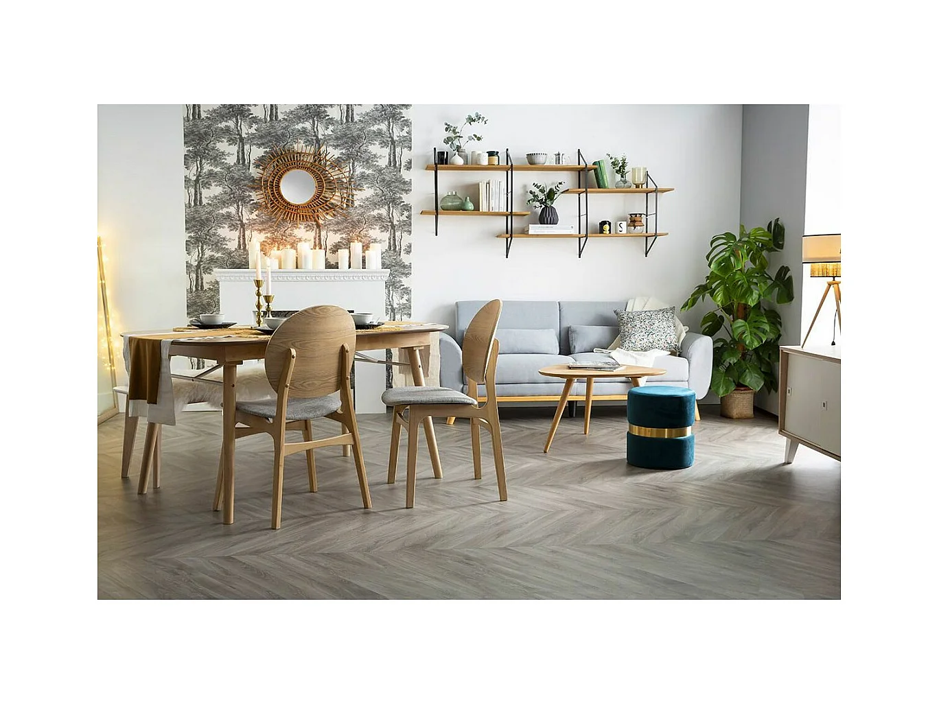 Sillas nórdicas en madera clara y tejido gris (lote de 2) ELTON